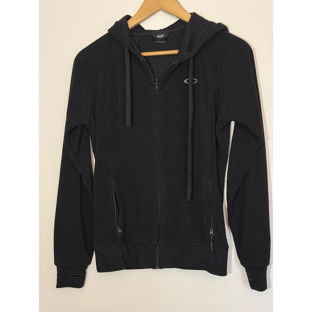 Oakley Full Zip Hoodie Black Size M Fleece Zip Pockets Ellipse Logo Y2K Skate